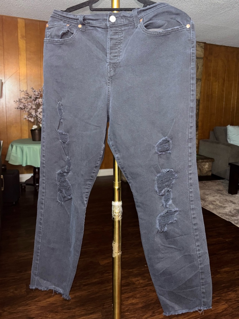 Levi's 501 Women's Skinny Jeans - Washed Black with Distressed Rips